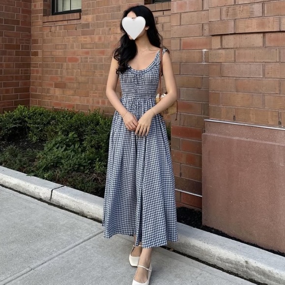 NWT Doen Emmaretta Cotton Voile Smocked A Line Midi Maxi Dress Blue Gingham - Picture 5 of 13